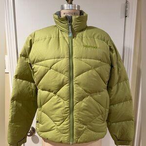 Marmot Lime Green Puffy Quilted Down Jacket Size Small